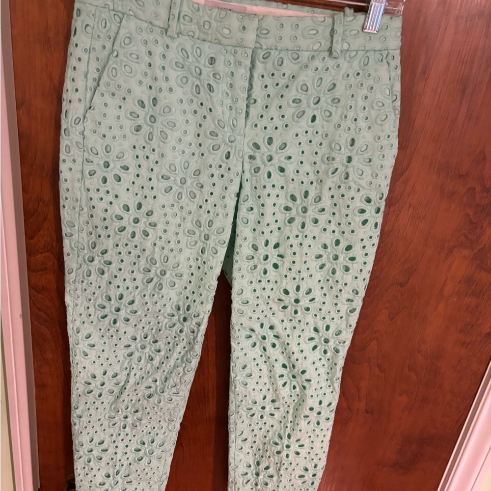J. Crew Light Green Eyelet Pants